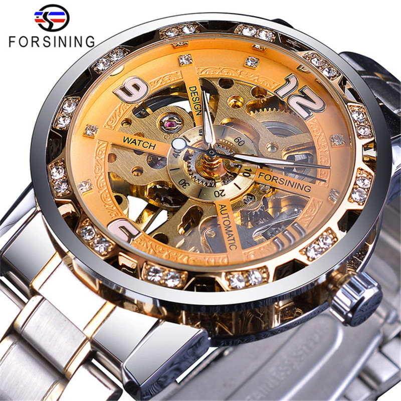 Forsining Watch Men's Fashion Casual Classic Popular Hollow Rhinestone Manual Mechanical Watch_voghion.com