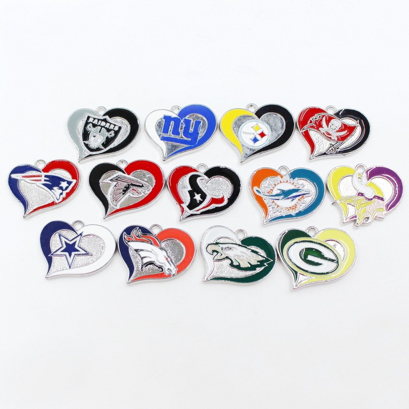 Nfl European and American Popular Mixed DIY Heart-Shaped Peach Heart Oil Drop Pendant American Rugby Jewelry Accessories Earrings Pendant