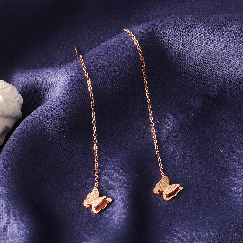 Mariposa nicho diseño oreja línea 2020 nueva moda elegante borla larga cara adelgazante pendientes de acero de titanio de moda