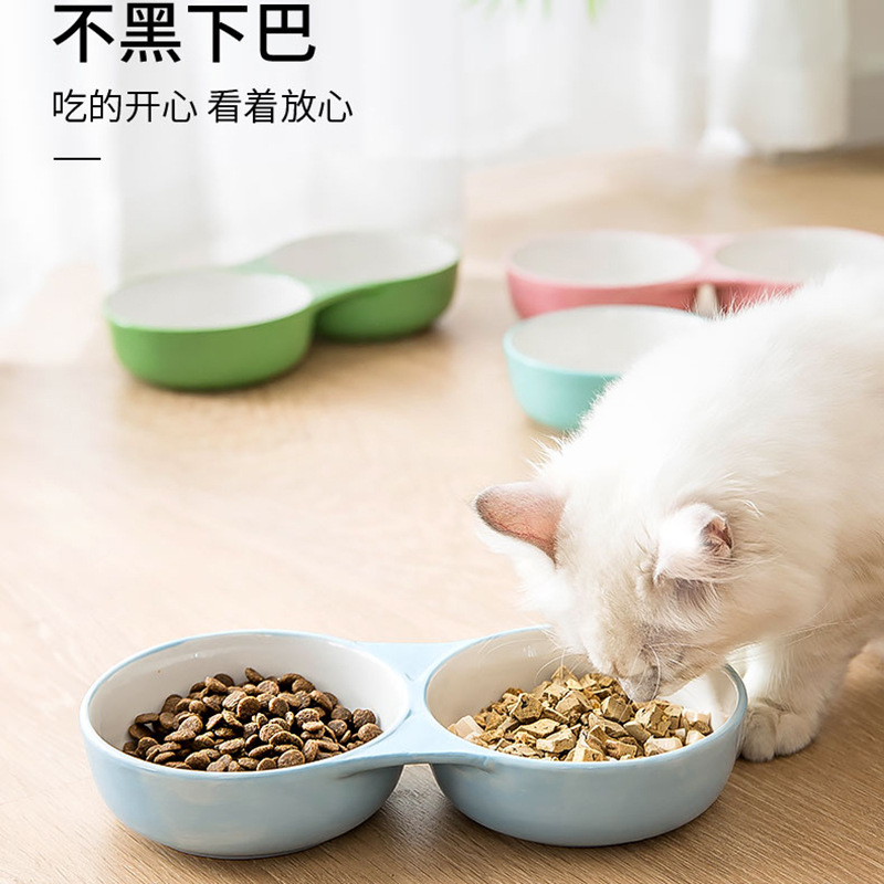 Gato tazón de perro tazón de cerámica doble tazón de comida gato tazón anti-knoc tazón de arroz tazón de perro bebe tazón de fuente de perro
