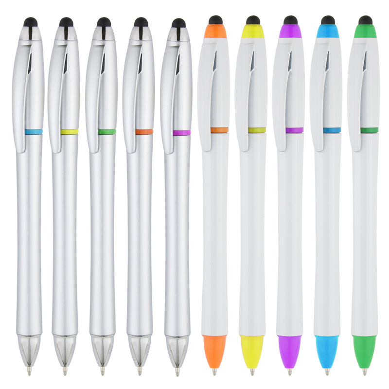 Nuevo multi-funcional de doble cabeza rotulador bolígrafo pluma capacitiva logotipo imprimible de una pieza de promoción multiusos