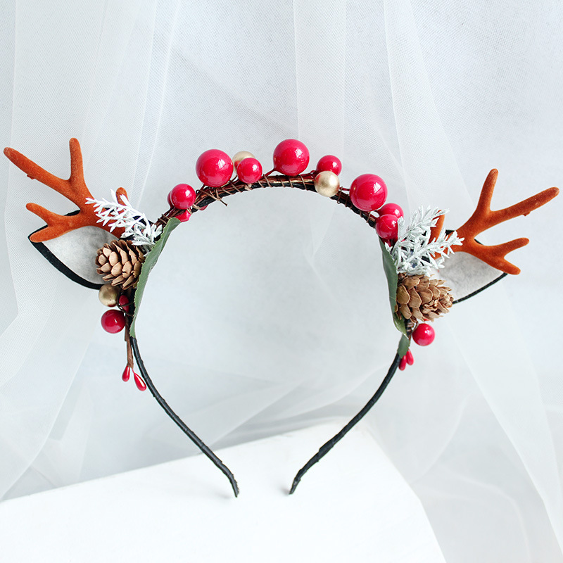 Mori Antler diadema simulación orejas de gato flor Berry horquilla Navidad tocado adulto niños Fotografía diadema