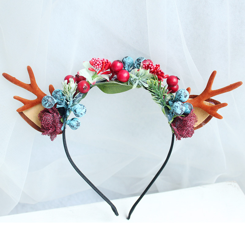 Mori Antler diadema simulación orejas de gato flor Berry horquilla Navidad tocado adulto niños Fotografía diadema
