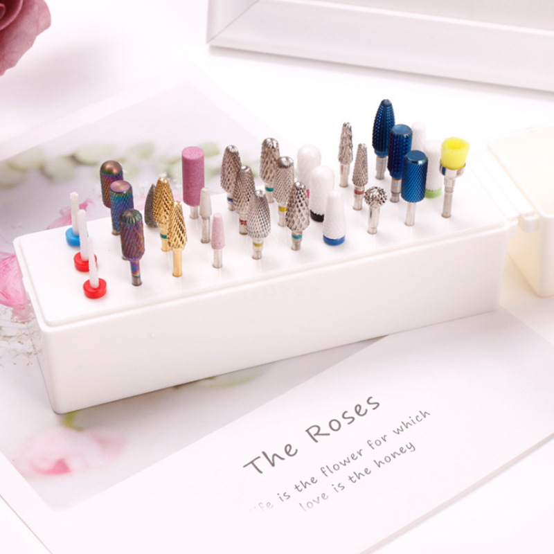 Caja de almacenamiento de manicura de 30 hoyos soporte de exhibición de cabezal de molienda de manicura caja de acabado de almacenamiento de broca de 2,35 hoyos caja de herramientas de manicura