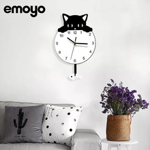 现代简约创意儿童房摇摆挂钟 客厅家用装饰时钟静音墙壁猫咪壁钟