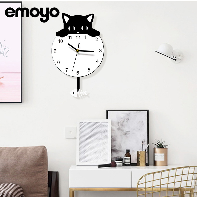Moderno minimalista creativo habitación de los niños swing Reloj de pared sala de estar hogar decorativo reloj mudo pared gato Reloj de pared