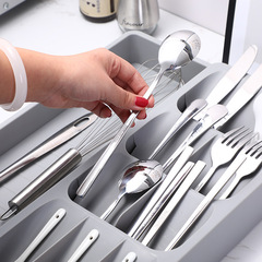 Cross-border retractable cutlery storage box lunch spoon organizer spoon storage rack drawer multi-grid box manufacturer wholesale
