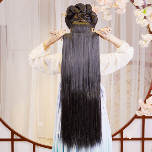 Ancient costume hair extensions for long straight hair, lengthened and thickened wigs, Hanfu wig styling, three-card, four-card, five-card straight hair pieces