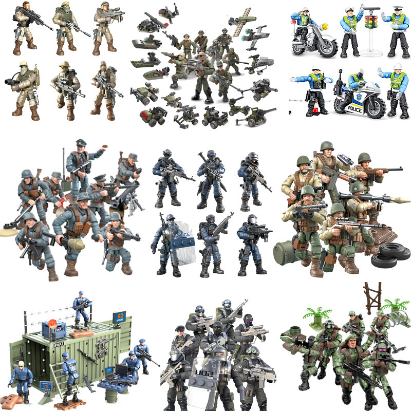 Small Particle Small Figurine Military Building Blocks Scene Assembled Joint Movable Soldier Model Ornaments Boys Toys