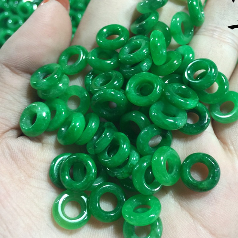 Emerald-Colored Loose Beads, Dry Green Iron Dragon DIY Small Jade Rings, Large-Hole Jade Beads, Peace Ring Bracelet, Anklet, 10mm Jade Rings