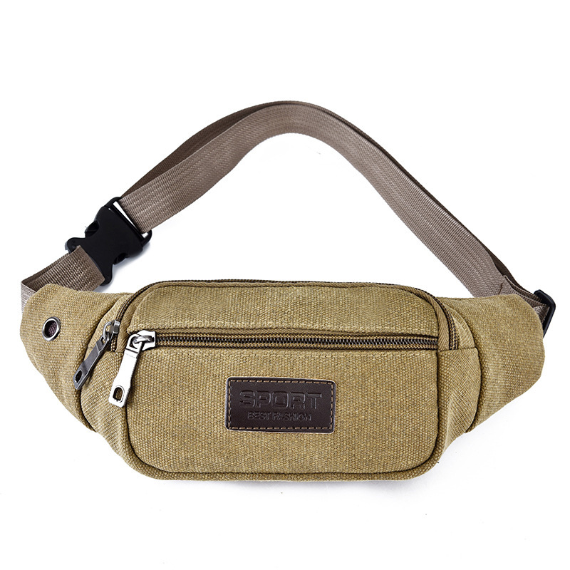 Canvas Sports Waist Bag with Double Zipper, Portable Outdoor Carry-On Bag with Adjustable Shoulder Strap, Practical Small Bag for Daily Travel