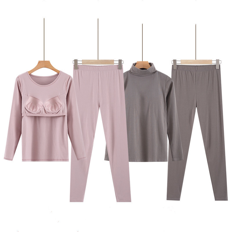 Women's modal with chest pad pajamas Cup integrated bra-free long-sleeved trousers casual yoga home wear two-piece suit Women's modal with chest pad pajamas Cup integrated bra-free long-sleeved trousers casual yoga home wear two-piece suit