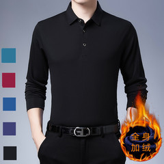 ポロシャツ メンズ 裏起毛 冬用 スリムフィット 中年男性服 厚手 インナー ラペル 無地 長袖Tシャツ