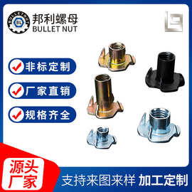 碳钢镀锌四爪螺母T型家具四爪钉家具音箱木板镶嵌四爪螺母M4-M12