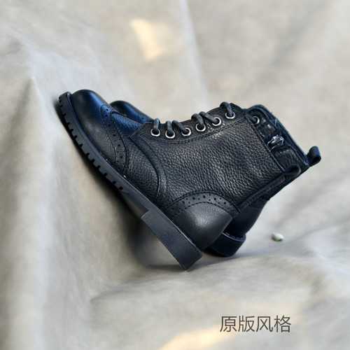 Girls princess cowhide boots Korean style British black leather boots Martin boots trendy boots baby cotton boots single boots warm boots genuine leather