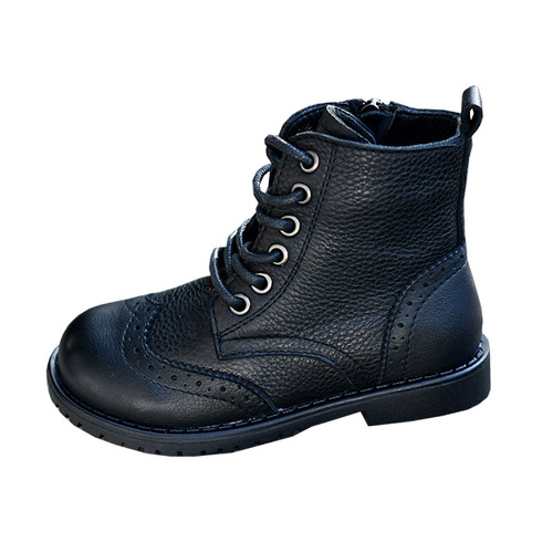 Girls princess cowhide boots Korean style British black leather boots Martin boots trendy boots baby cotton boots single boots warm boots genuine leather