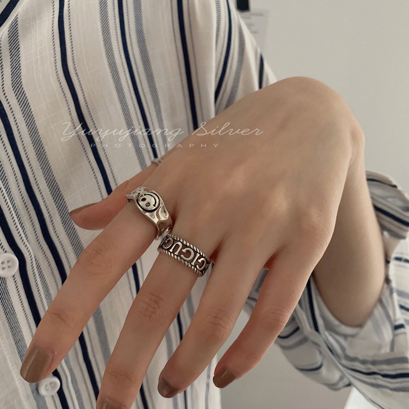Brand retro fashionable ring with pigtail with letters