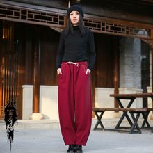 25冬棉麻女装新款念百秀纺新品复古国风加绒加厚女式长裤灯笼棉裤