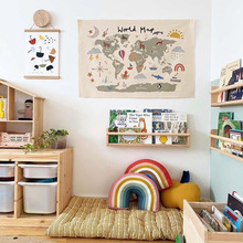 INS北欧风新款世界地图帆布壁挂 儿童房墙面装饰 儿童摄影道具