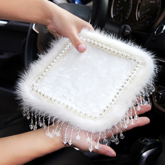 Car audio control panel sable fur crystal bead storage mat automotive interior car phone anti-slip mat decorative pad