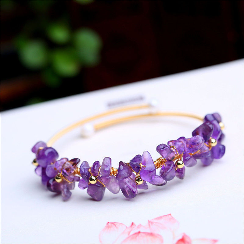 Special Offer Natural Amethyst Gravel Braided Full Flower Hand-wound Gypsophila 14k Gold-filled Bracelet with One Opening