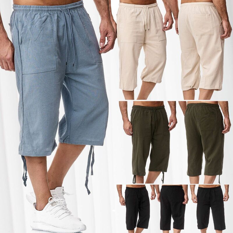 European and American 2026 Cross-Border Men's Casual Cotton-Linen Sports Pants Summer Linen Cropped Casual Pants Cotton-Linen Pants for Men