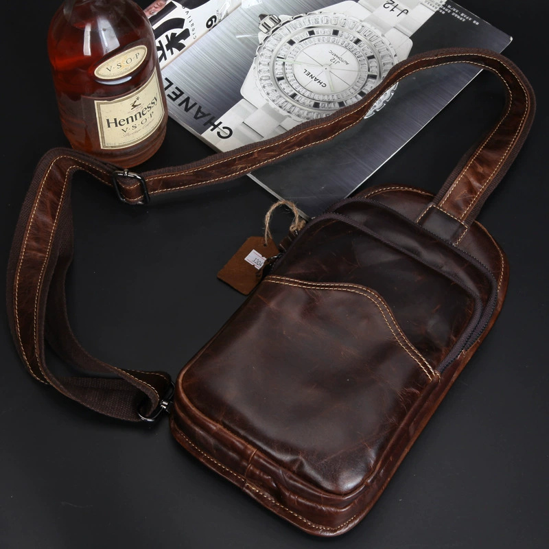 Chest bag for leisure, leather one-shoulder bag, shoulder bag, genuine leather