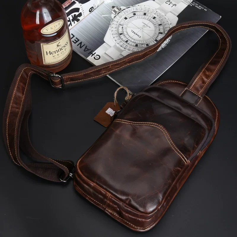 Chest bag for leisure, leather one-shoulder bag, shoulder bag, genuine leather