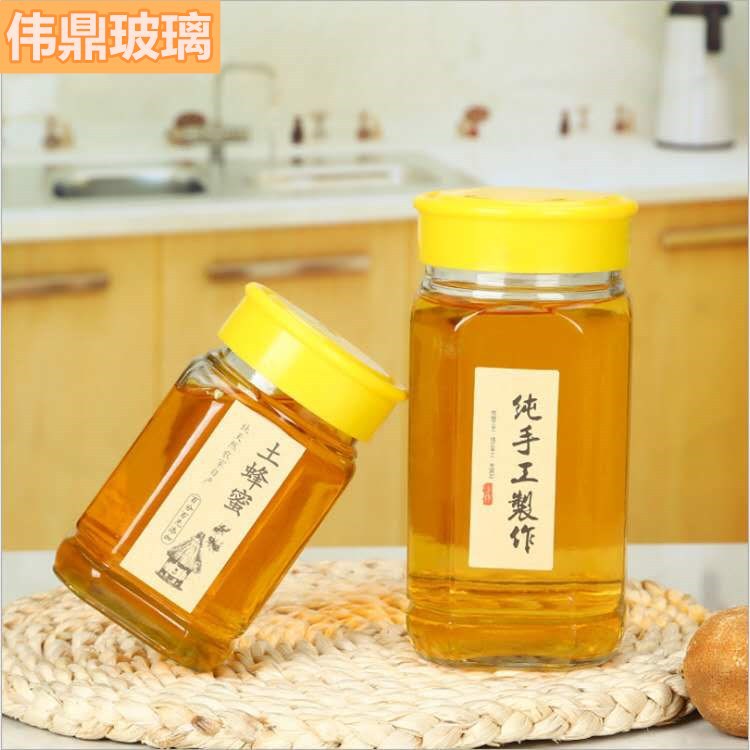 现货供应八角蜂蜜罐批发1斤2斤蜂蜜玻璃罐密封通透加厚蜂蜜瓶