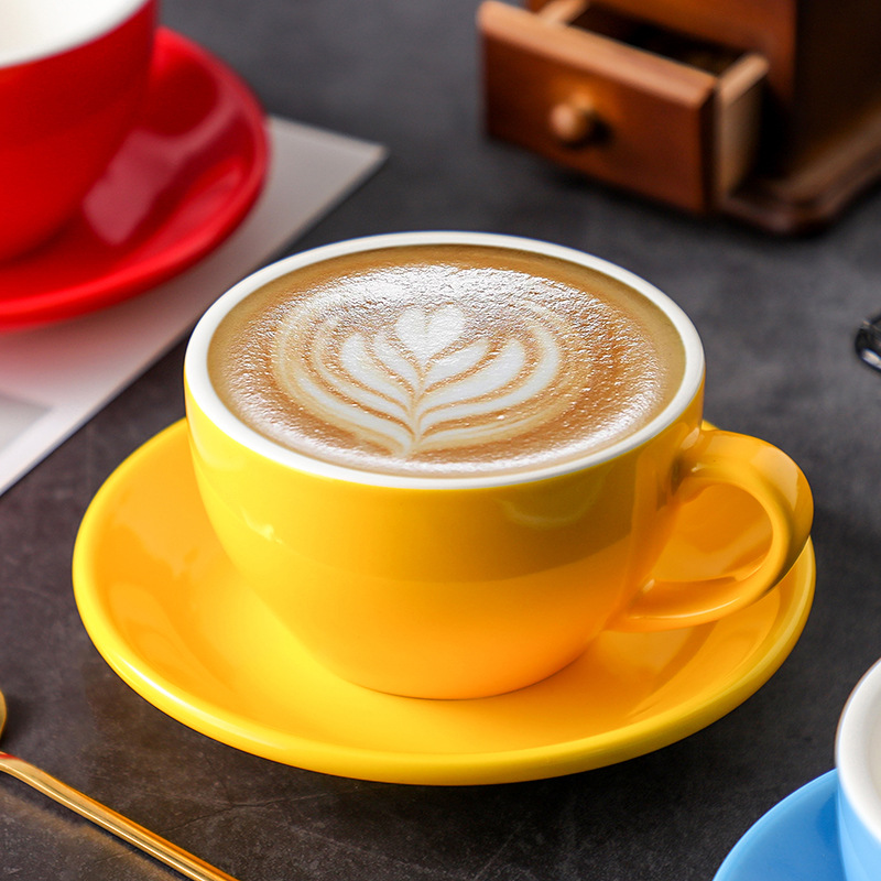 色釉薬厚い陶磁器カプチーノラテカップセット専門プルカップ標準試合大口250ml