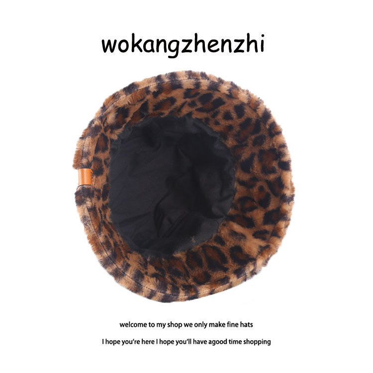 Men's Hats Sweet And Cute Bucket Hat Leopard Plush Fisherman Hat Warm Thickened Basin Hat_voghion.com