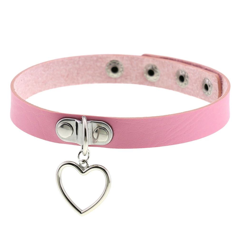 Ожерелье-ожерелье-choker из искусственной кожи PU с сердечком, регулируемая длина 32–39.5 см, 16 цветов