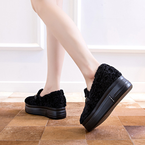  Doudou shoes with increased inner height, winter style plus velvet cotton shoes, furry women's shoes, low-top hiking daily snow boots to keep warm
