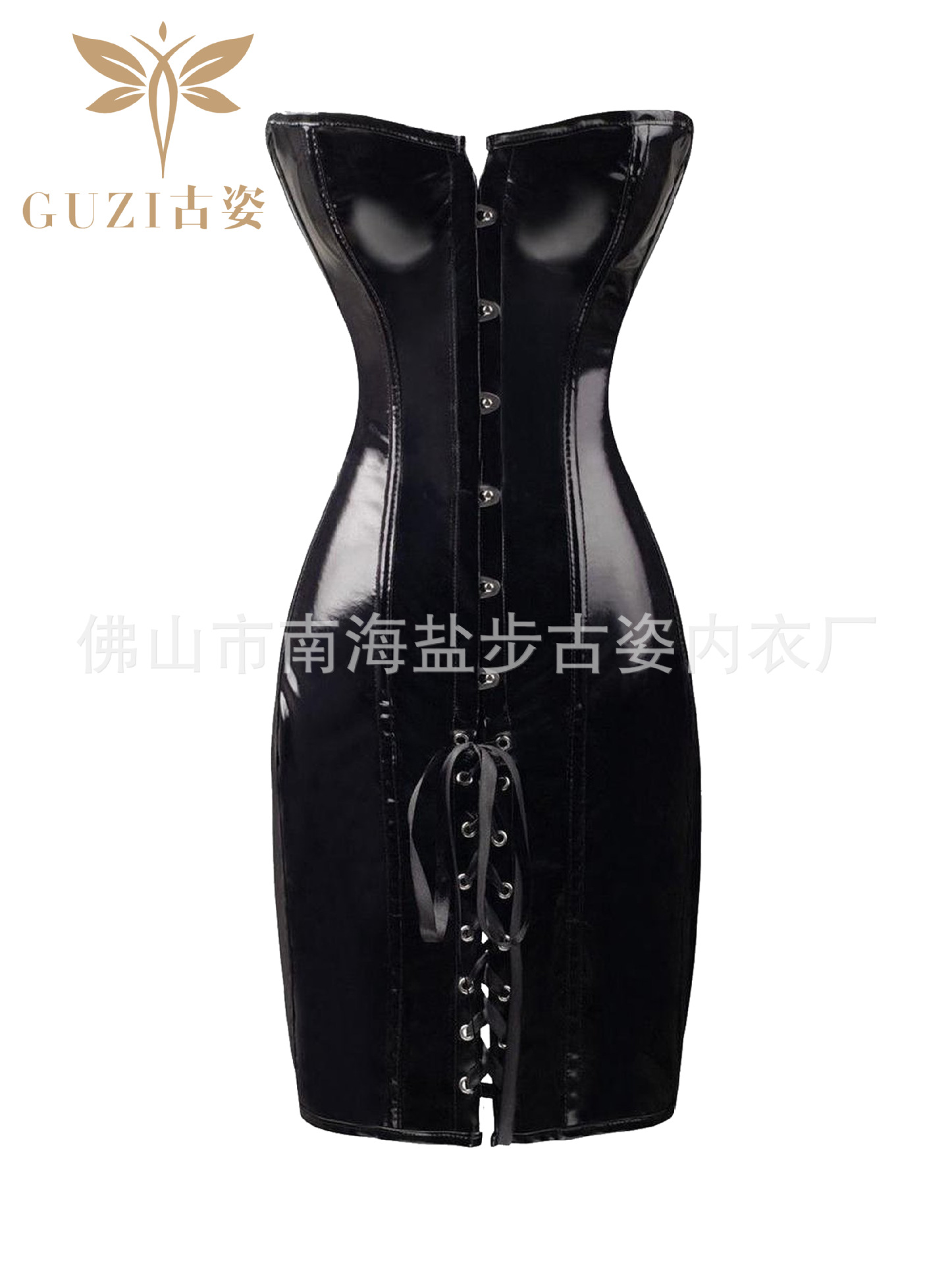 [Guzi] PVC de cuero de una sola pieza del vientre ropa Corte cuerpo que forma corsé vestido directo de fábrica
