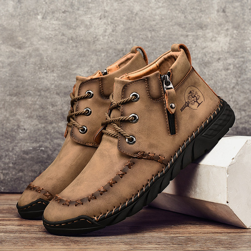 Autumn and winter new arrival zip-up Martin boots for men, large-size handmade ankle boots, outdoor casual non-slip work boots.
