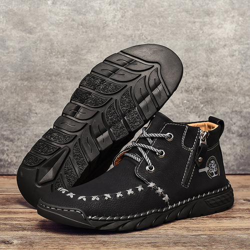 Autumn and winter new arrival zip-up Martin boots for men, large-size handmade ankle boots, outdoor casual non-slip work boots.