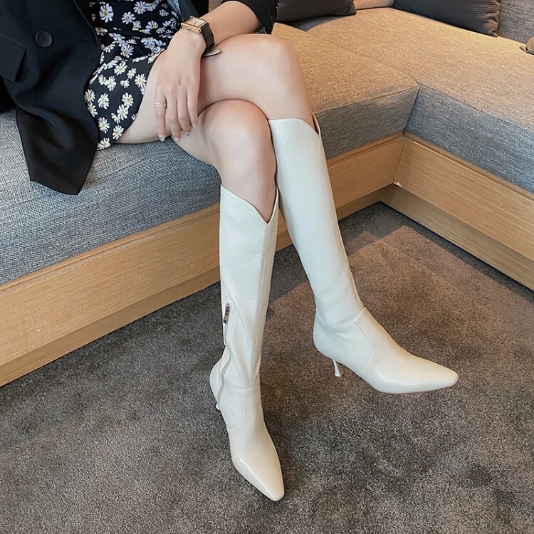 Slimming high boots women's boots 2023 autumn and winter New stiletto heel pointed Korean style thin boots sexy cowhide women's shoes