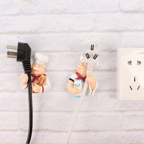 Cartoon power cord storage rack creative home plug organizer bracket kitchen chef plug hook strong sticky hook