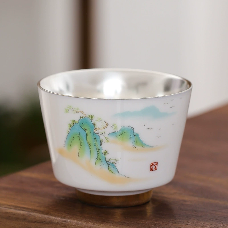 Tea Cup Ceramic Gift Set, Chinese Style with 925 Silver Accent, Gift Box, Custom Options