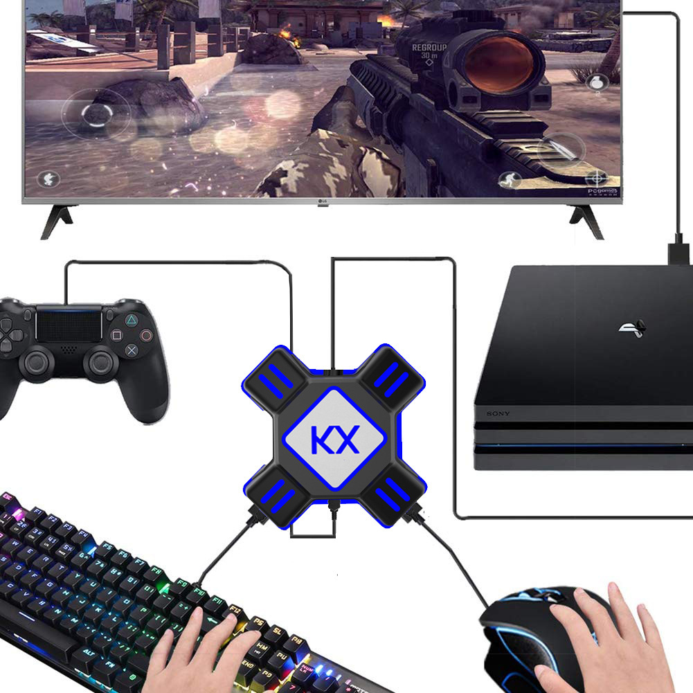 Kx Conversion Box Switch Is Compatible with Xbox Ps4/Ps3 Game Controllers to Convert Them into Keyboard and Mouse for Playing Games Like Pubg