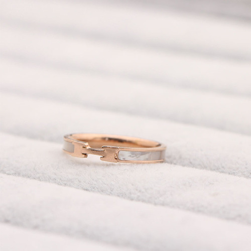 Korean style simple H white titanium steel ring for women cold style rose gold ring index finger internet celebrity fashion hot jewelry