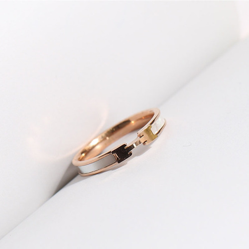 Korean style simple H white titanium steel ring for women cold style rose gold ring index finger internet celebrity fashion hot jewelry