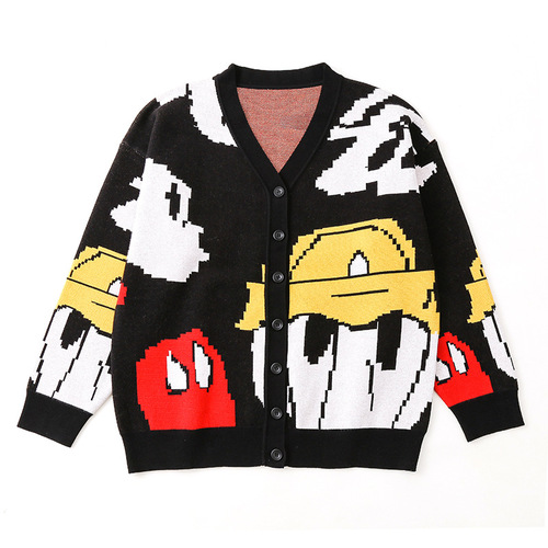 Parent-child sweater, autumn and winter round neck open knitted sweater, cartoon and animation, one family of three or four, family set, couple set