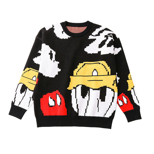 Parent-child sweater, autumn and winter round neck open knitted sweater, cartoon and animation, one family of three or four, family set, couple set