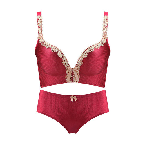 Bra set for women with small breasts, thick upper and lower breasts, natal year red underwear, underwear, no wire bra