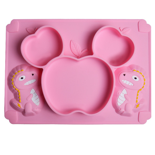 Cross-border hot selling baby dinosaur silicone dinner plate infant training food supplement bowl fork spoon bib cup suction bowl meal