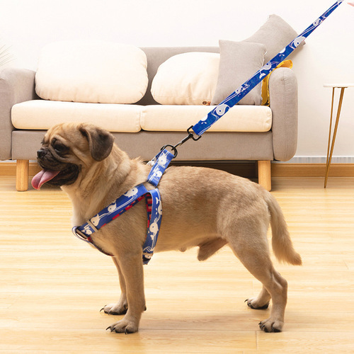 Pet Supplies Dog Harness Dog Leash Three-piece Set Collar Chest Harness Pet Leash Printed Dog Harness
