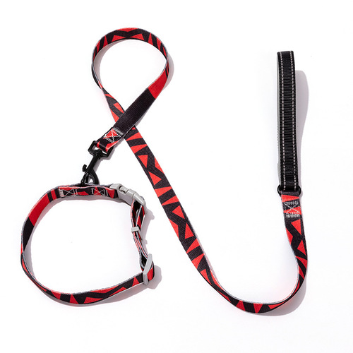 Pet Supplies Dog Harness Dog Leash Three-piece Set Collar Chest Harness Pet Leash Printed Dog Harness