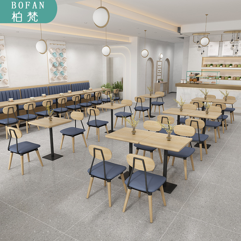 Madera maciza tema occidental restaurante cubierta de la pared de cuero restaurante cafetería cantina té restaurante sofá mesa y silla combinación