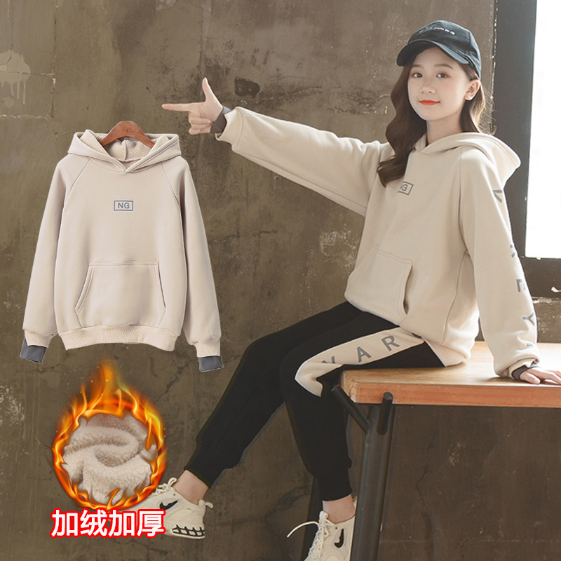 girl suit Sweater Autumn and winter 2024 new pattern children Autumn Western style Plush thickening Big boy Autumn Korean Edition